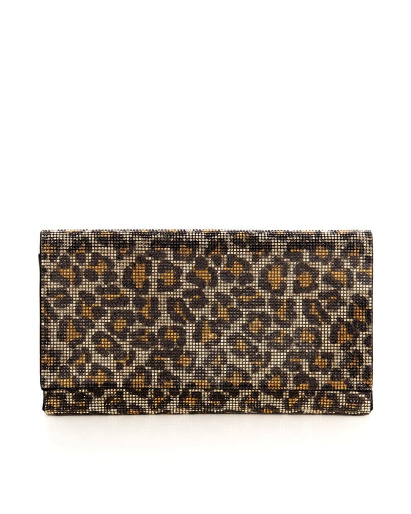 Front of a size One Size Kass Leopard Clutch in Multicolored by Shiraleah. | dia_product_style_image_id:309044